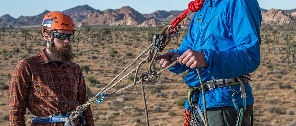 5 to 1 hauling system for rock climbing in Joshua Tree National Park