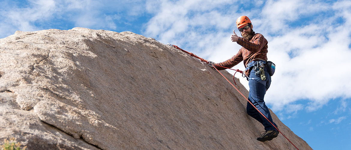 Trevor climbing on Watergate Rock in Joshua Tree